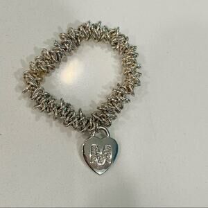 Silver Stretch Monogram M Heart Charm Bracelet
